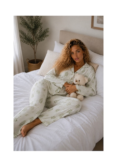 Fit Women Kadın Örme Gömlek Yaka Çağla Yeşili Pijama Takımı