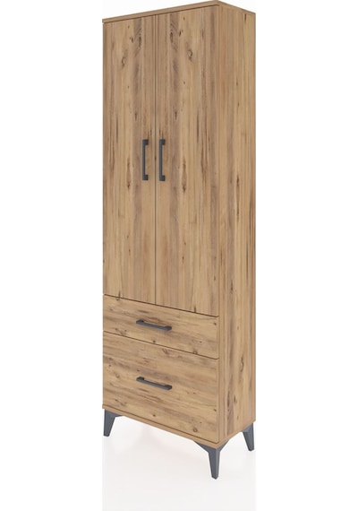 Arges Dolap 4 Raflı 2 Çekmeceli 2 Kapaklı 60x30x182 Çam-çam Çam