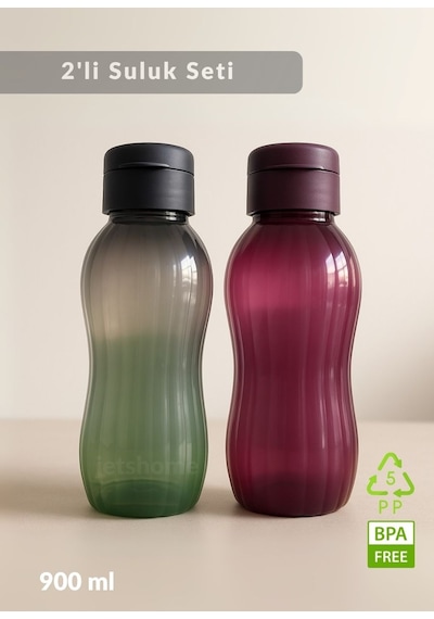 2'li Suluk Bpa Free Ofis-spor-okul Matarası Pp-5 Mürdüm-siyah 900 Ml Siyah - Mor