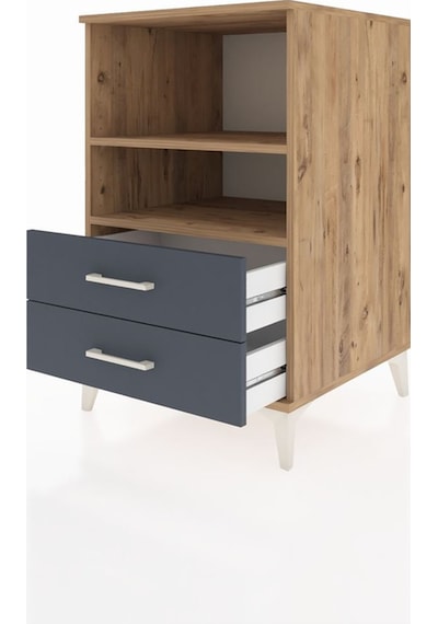 Kronos Komodin 2 Raflı 2 Çekmeceli 60x59x96 Çam-antrasit Çam