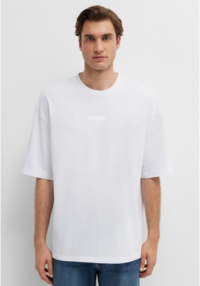 Mavi M0613553-620 Mavi Baskılı T-shirt Erkek Tişort Beyaz