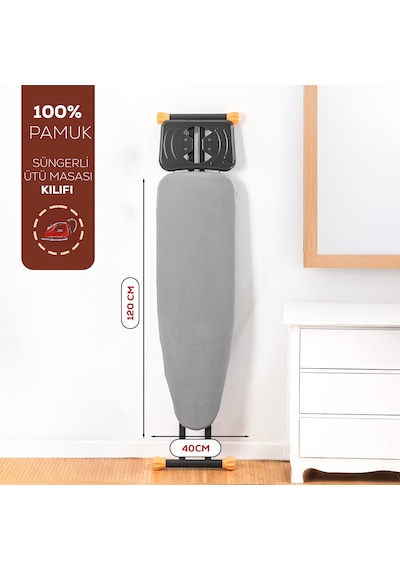Porsima Isıya Dayanıklı 100% Pamuk Süngerli Ütü Masası Kılıfı - Buharlı Ütüleme Uyumlu 120x40cm Renkli