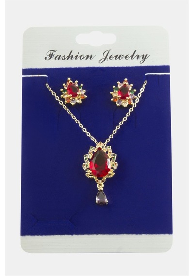 Oval Zirkon Taşlı Set Kolye Çok Renkli 68955867