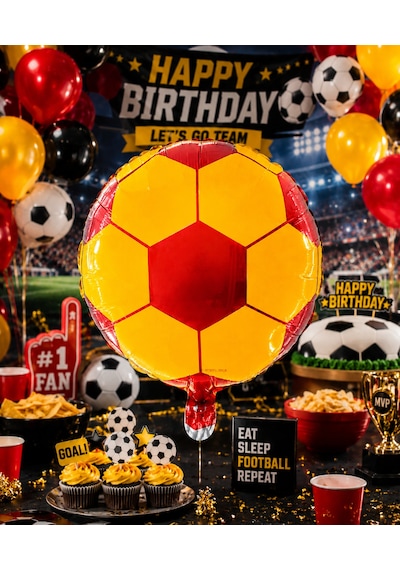 Sarı Kırmızı Futbol Topu Folyo Balon 18 İnç 45 Cm Taraftar Parti Süsü Gs Çok Renkli