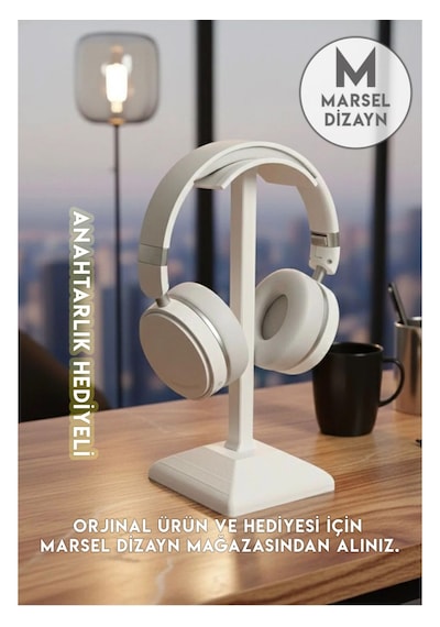 Dekoratif Gamer Kulaklık Standı - Kulaklık Tutucu - Beyaz - 24 Cm