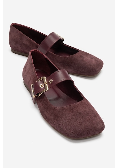 Luvi Shoes Jonas Mürdüm Süet Hakiki Deri Kemerli Kadın Babet Ayakkabı