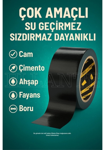 Çok Amaçlı Su Geçirmez Sızdırmaz Dayanıklı Izolasyon Siyah Tamir Bandı 45 Mm 8 Mt 1 Adet Güçlü