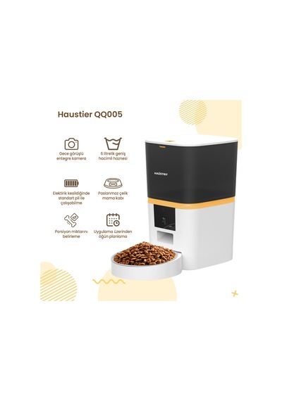 Haustier Hst-qq005 Beyaz Akıllı Mama Kabı, Hst-wf013 Seramik Kedi Su Sebili 2 Li Set Haustier Türkiye Garantili