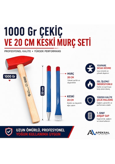 Sait Demirci 1000 Gr Çekiç 20 Cm Keski Ve Murç Seti