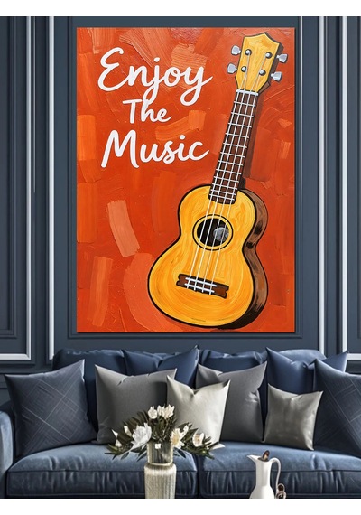 Ahşap Tablo Sarı Ukulele Müzik Posteri