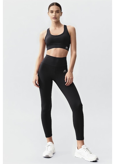 Tommylife Siyah Yüksek Bel Toparlayıcı Çapraz Sırt Detaylı Slim Fit Kadın Tayt Takım - 95283