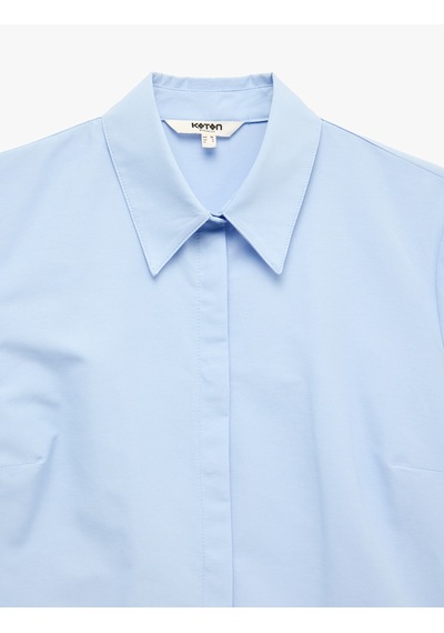 Koton Regular Fit Klasik Yaka Uzun Kollu Poplin Gömlek Açık İndigo 7wak60181uw