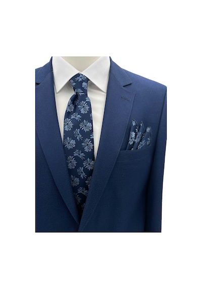 Brianze Lacivert Mavi Motif Desen Kravat Mendil Set Lacivert