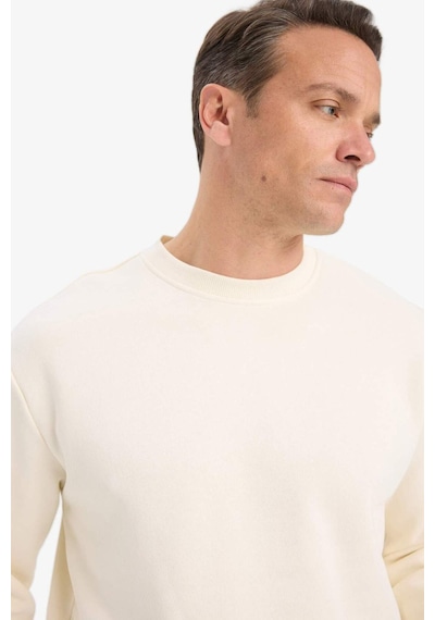 Defacto Relax Fit Bisiklet Yaka Kalın İçi Yumuşak Tüylü Basic Düz Sweatshirt T5139az25auer140 Ekru