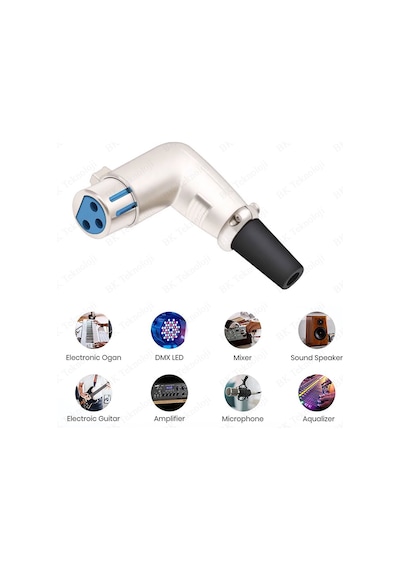 90 Derece 3 Pin XLR Dişi Lehim Tipi Ses Mikrofon Hoparlör Konnekt