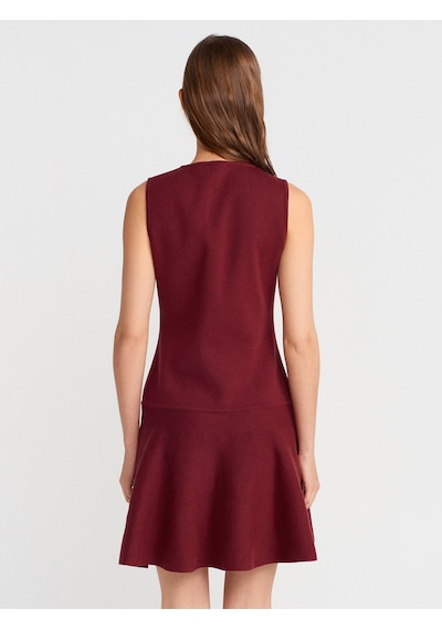 Dilvin 90244 Bisiklet Yaka Düğmeli Volanlı Triko Elbise-bordo M. Bordo M. Bordo