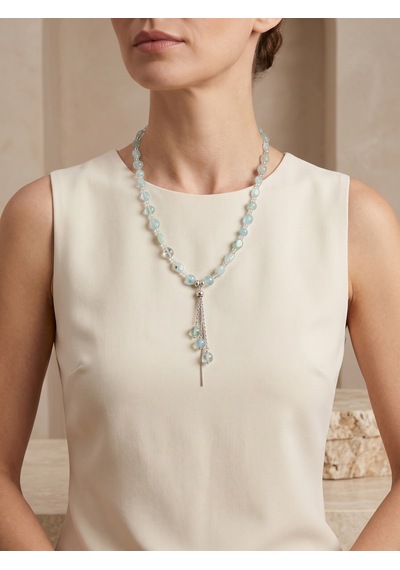 Aquamarine Taşlı Y Form Kolye Turkuaz