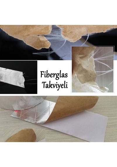 Yapışkanlı Fiberglas Lif Takviyeli Alüminyum Folyo Bant 45 Mm X 25 Metre Yanmaz Soba Borusu Bandı
