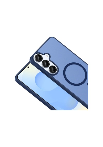 Vendas Samsung Galaxy S26 Kılıf M-safe Şarj Özellikli Zore Babet Kapak + Bilvis Cam Ekran Koruyucu Mavi