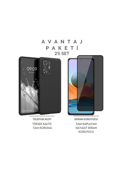 Xiaomi Mi 11t Kılıf Premium Silikon Telefon Kılıfı+tam Kaplayan Hayalet Ekran Koruyucu Cam Siyah