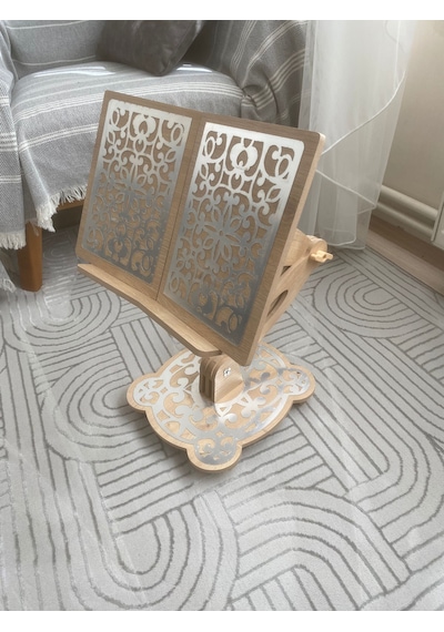 Yükseklik Ayarlı Rahle Gümüş Aynalı Pleksi Dekor Kuran-ı Kerim Okuma Rahlesi