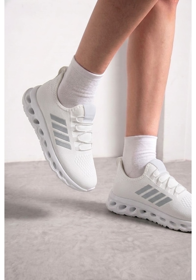 Nstil Unisex Spor Ayakkabı Şeritli Bağcıksız Hava Alan Ultra Rahat Hafif Taban Sneaker 125 Beyaz