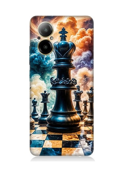 Realme 12 Lite Uyumlu Satranç Şah Ve Taşlar Desenli Silikon Kılıf Çok Renkli