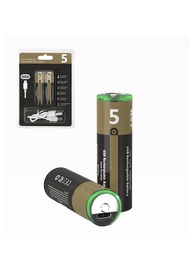 Kalın Pil Kalem Pil Usb Type-c Kablo İle Şarj Edilebilir Lityum 2'li Kalem Pil 1.5v Aa / 3200 Mwh