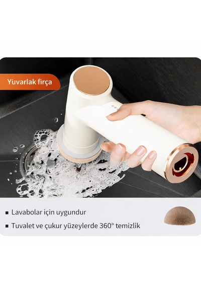 Elektrikli Temizlik Fırçası Şarjlı Mop Seti 7 Başlıklı Teleskopik Saplı Çok Amaçlı Temizleyici