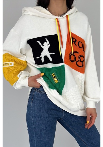 Femelle Kadın Beyaz Yeni Sezon Tasarım Oversize Kapüşonlu Sweatshirt