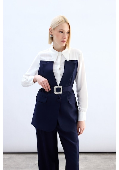 Sateen Ceket Görünümlü Gömlek - Lacivert-136792 Lacivert