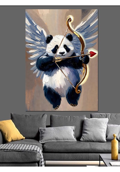 Ahşap Tablo Komik Panda Ok Atıyor İnsan Figürlü Tablolar