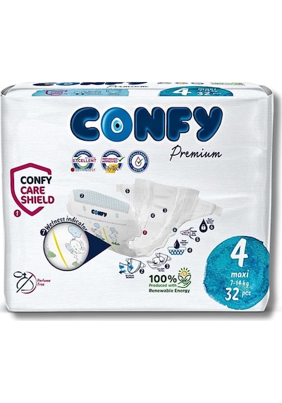 Confy Premium 4 Numara Bebek Bezi Maxi 7 - 14 Kg 32 Adet