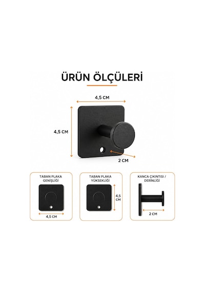 Orret Home Tekli Yapışkanlı Metal Siyah Askı, Delmeden Duvara Monte Havlu Askısı, Çanta Askısı, Mutfak Banyo As Diğer