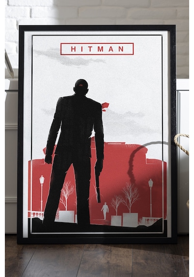 Hitman Siyah Ahşap Çerçeveli Poster, Dekoratif Oyun Duvar Tablosu