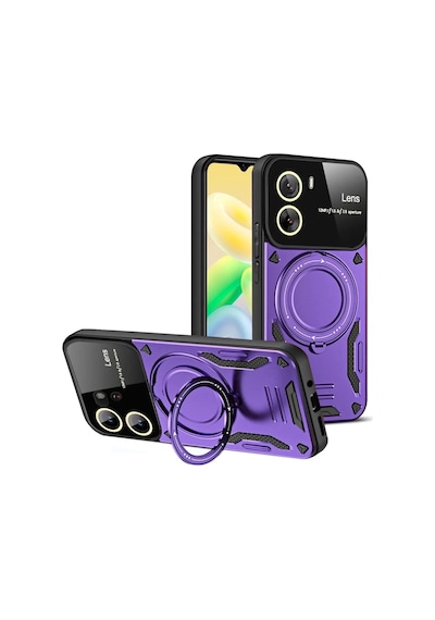 Vivo Y16 Uyumlu Kılıf Joy Lens Standlı Kapak - Mor