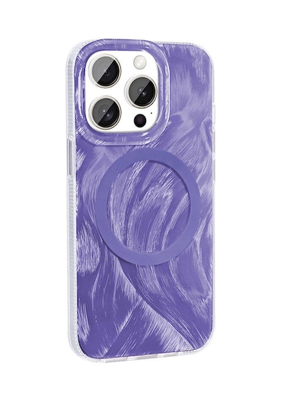 Nourthkiingdom Apple Uyumlu iPhone 15 Pro Max Kılıf Magsafe Şarj Özellikli Fırça Boya Desenli Nrtk Palet Kapak - Mor Mor