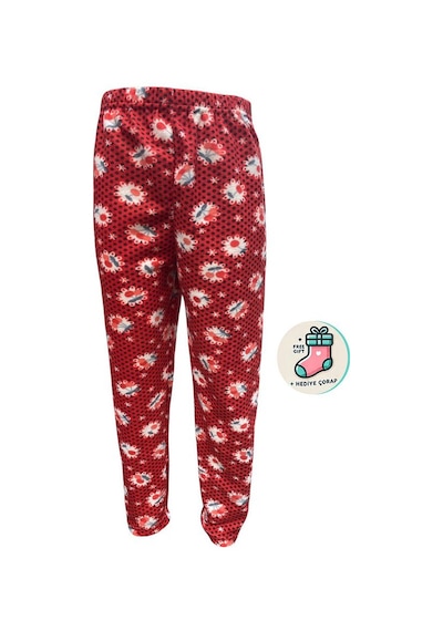 Cepsiz Kışlık Polar Kadın Pijama Altı Tek Alt Je33 - Çorap Hediye Kırmızı