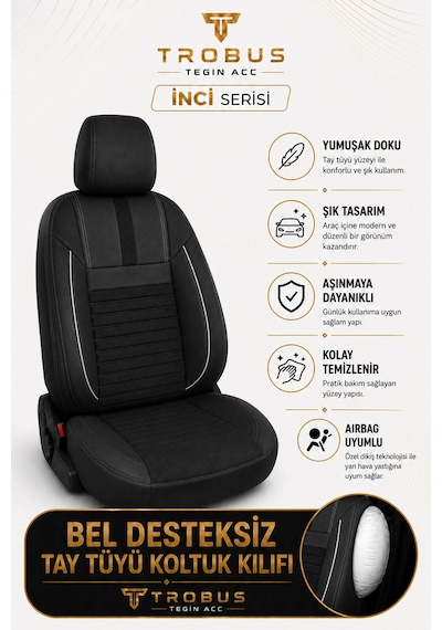 Vw Jetta 2010+ Uyumlu İnci Serisi Siyah Beyaz Oto Koltuk Kılıfı