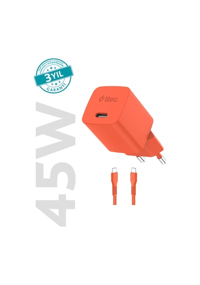 Ttec Smartcharger Gan 45w Avs Pd Seyahat Hızlı Şarj Aleti + Usb-c - Usb-c 3a 120 Cm Kablo Neon 46966420