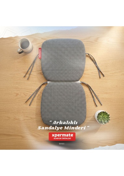 Pötikare Sırtlıklı Sandalye Minderi 42x42 Fermuarlı Yıkanabilir Kılıf Bağcıklı Minder Standart Fit Siyah
