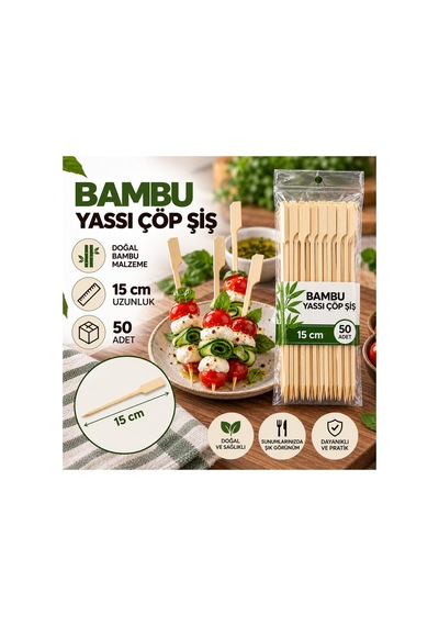Yassı Çöp Şiş 15 Cm 50 Adet Bambu Şiş - 920924703