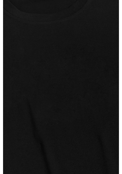Cool Tarz Erkek Siyah Bisiklet Yaka Oval Etek Salaş %100 Pamuk Basic T-shirt Siyah Siyah