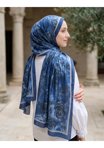 Camellia Scarfs Rossa Desen Soft Şal Lacivert Klasik Ve Zarif Seçim