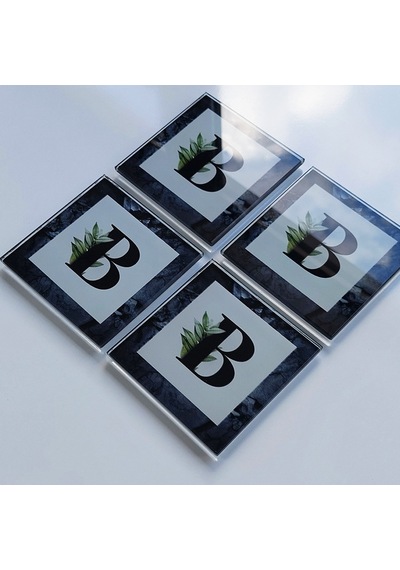 Decorita Cam Bardak Altlığı Harfli Tasarım B Harfi 4'lü Takım 10 x 10 CM Çok Renkli