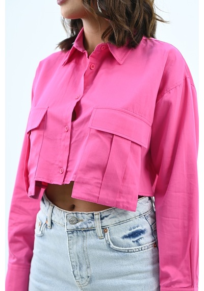 Koza Butik Kadın Crop Cep Detaylı Gömlek 1672-24 001
