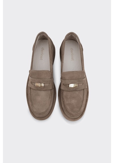 Derinet Tokalı Kadın Loafer Vizon Süet Vizon Süet