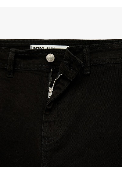 Koton Cepli Rahat Kalıp Kesik Paça Yüksek Bel Jean Pantolon - Culoette Jean Siyah 7wal40002mw