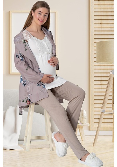 Mecit Pijama Mecit 5804 Elisa Vizon Sabahlıklı Lohusa Pijama Takımı