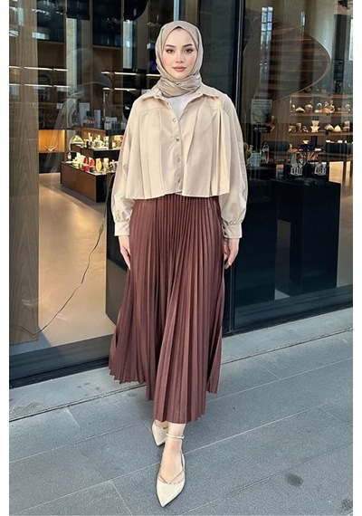 Unika Boutique Tesettür Piliseli Etek Kahverengi